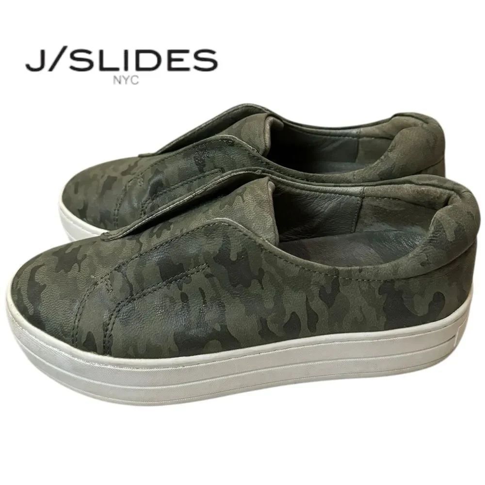J/Slides Women's Heidi Camo Leather Slip-on Platform Sneakers 5